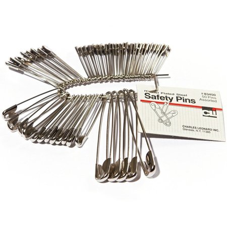 CLI Safety Pins, Assorted Sizes, Nickel Plated, 50 Ea/Pk, PK50 LEO83450